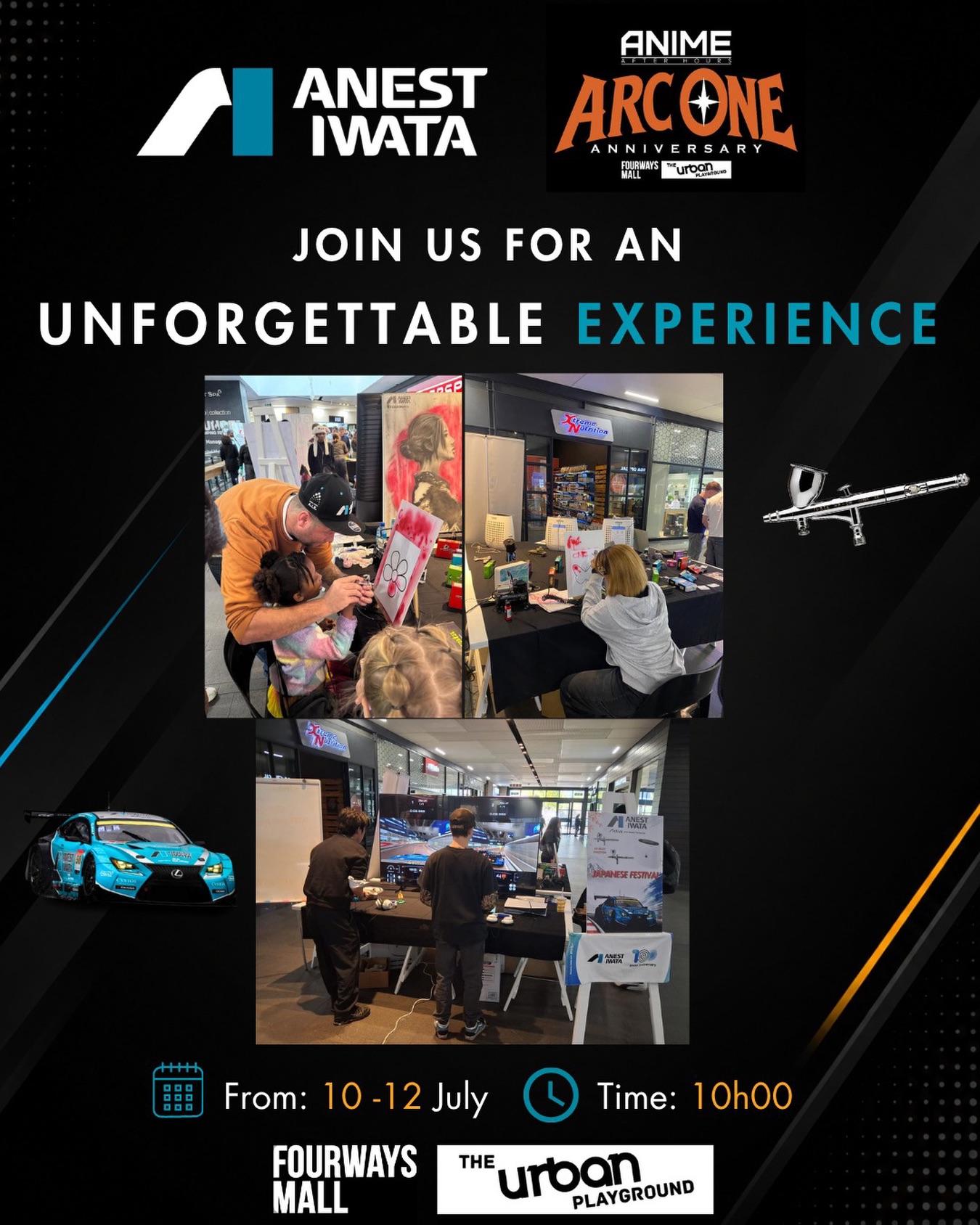 Experience the excitement with Anest Iwata at Anime After Hours: Arc One Anniversary!
Join us from 10–12 July at Fourways Mall from 10:00 AM for an action-packed experience.Bring your friends and family for three unforgettable days of creativity, and entertainment. We cannot wait to see you there!📍 Fourways Mall – The Urban Playground
📅 10–12 July
⏰ From 10:00 AM#AnestIwata #ArcOneAnniversary #FourwaysMall #Airbrushing